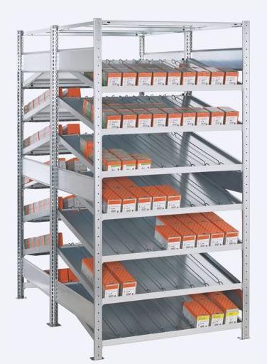 Actual product image Schulte Lagertechnik Kanban double basic shelving MULTIplus150 with partition and side guide
