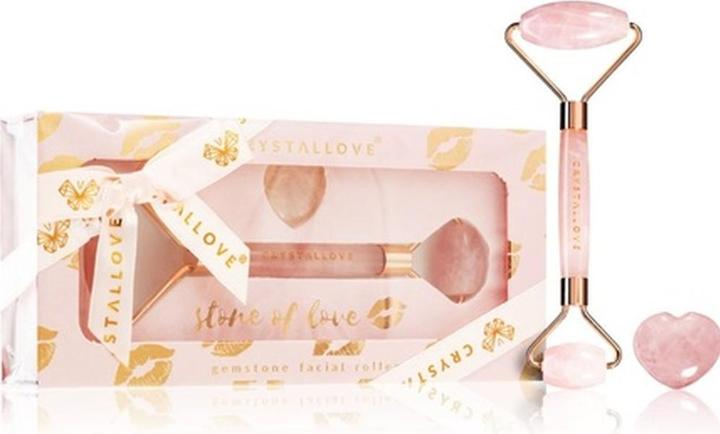 Immagine prodotto Crystallove Set di auto-amore al quarzo rosa - Rullo per il massaggio del viso e strumenti per il massaggio