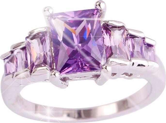 Actual product image Hermex silver plated ring with amethyst / zirconia - size 58 / size 8 (58, 800 Silver)