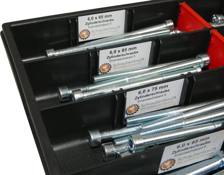 Schraubenbox24 80 tlg Zylinderschrauben Sortiment M6 // 65mm-100mm Schrauben Set Schraubenbox DIN 912/ISO4762 Bolze (80 Schrauben pro Stück)