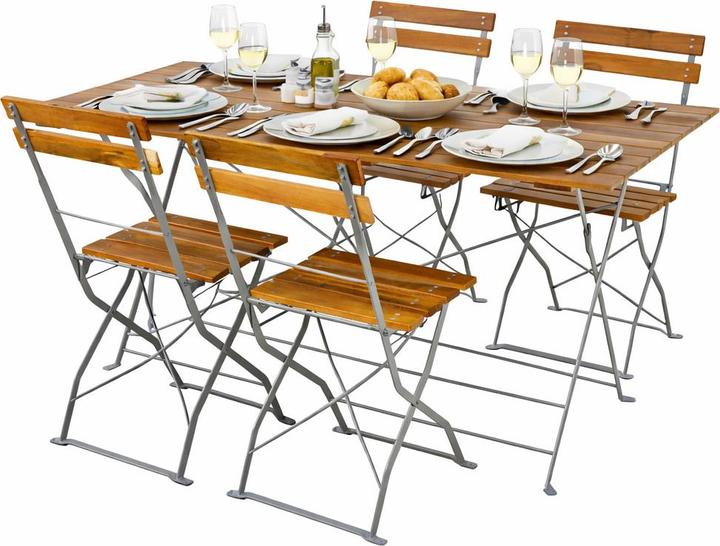 Produktbild Mojawo Biergarten Set Klapptisch + 4 Klappstühle klappbar Stahl Akazieholz 120x60cm (120 x 60 x 74 cm)