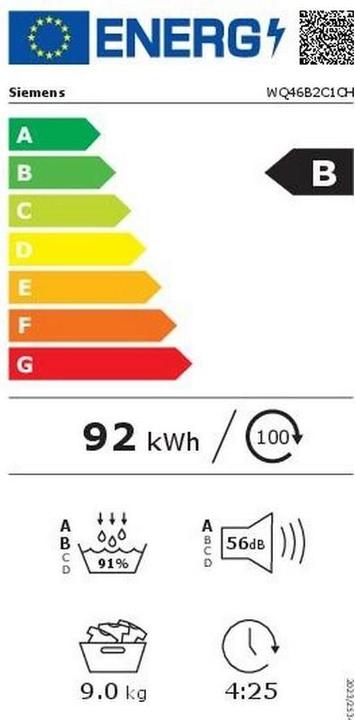 Energie-Label Siemens Wäschetrockner (9 kg, Wechselbar, Rechts)