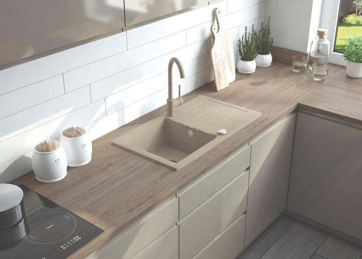 Produktbild No Name Granitspüle mit 1-Becken-Armatur mit Abtropffläche (16.40 cm, 50 cm)