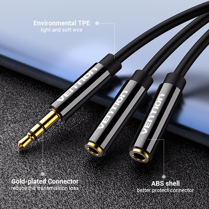 Produktbild Vention Stereo Splitter 3.5mm Male to 2x 3.5mm Female 0.3m BBSBY Black (0.30 m)