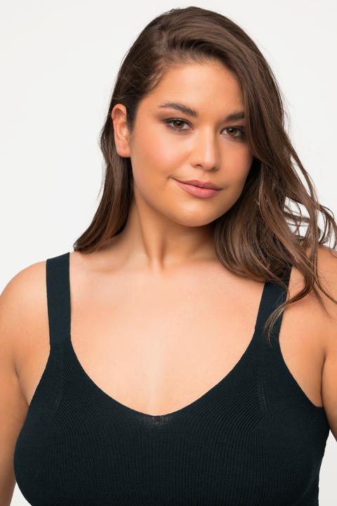 Actual product image Ulla Popken Ribbed Knit V-Neck Crop Top (46, 48)
