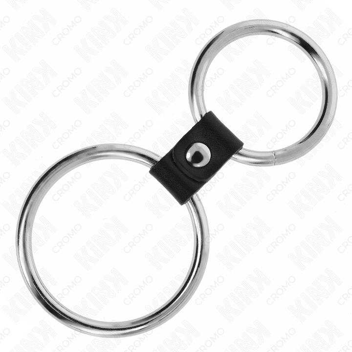 Actual product image Kink - Double metal penis ring 3.7 Cm to 5 Cm connected by leather straps model 3 (3.70 cm)