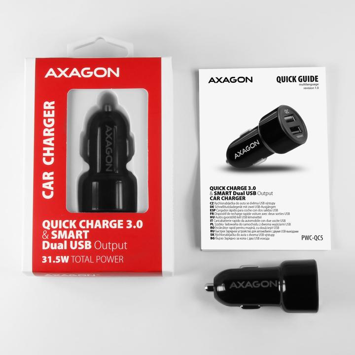 Produktbild Axagon PWC-QC5 - Auto - Zigarettenanzünder - 12 V - Schwarz