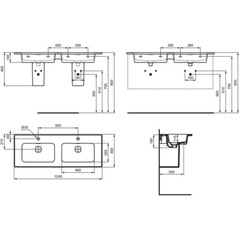 Thumbnail - Ideal Standard, Waschbecken, Strada II Möbelwaschtisch T3636, ohne Hahnloch, 1200 mm (1240 mm, 200 mm)