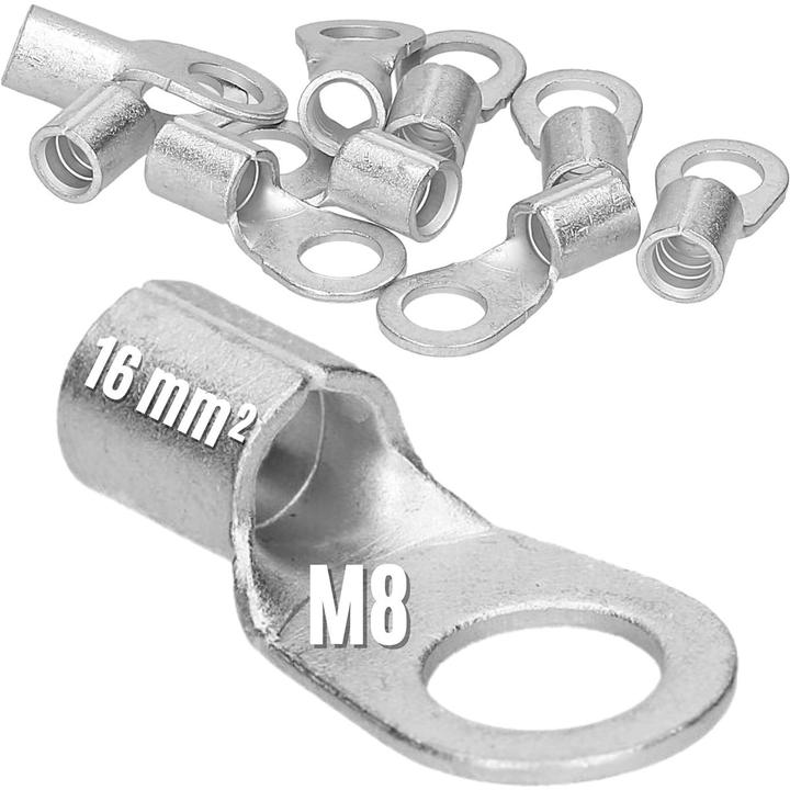 Produktbild Kalitec 10 Stück Q16-8 Quetschkabelschuh 16mm² M8 I Unisoliert I Dornpressung I Für mehr-, fein- und