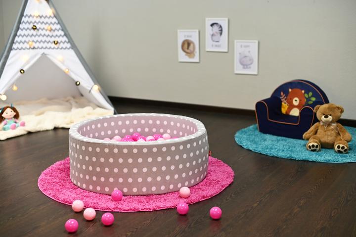 Actual product image Knorrtoys Ball pool soft - "Grey white dots" - 300 balls soft pink (approx. 6cm diameter)