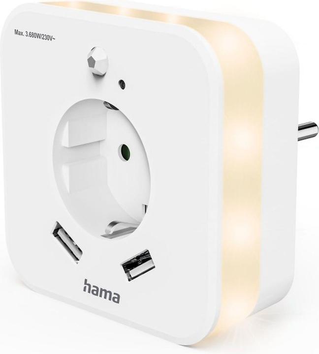 Actual product image Hama LED-Nachtlicht mit Steckdose, 2 USB-Ausgänge, Bewegungsmelder, Lichtsensor