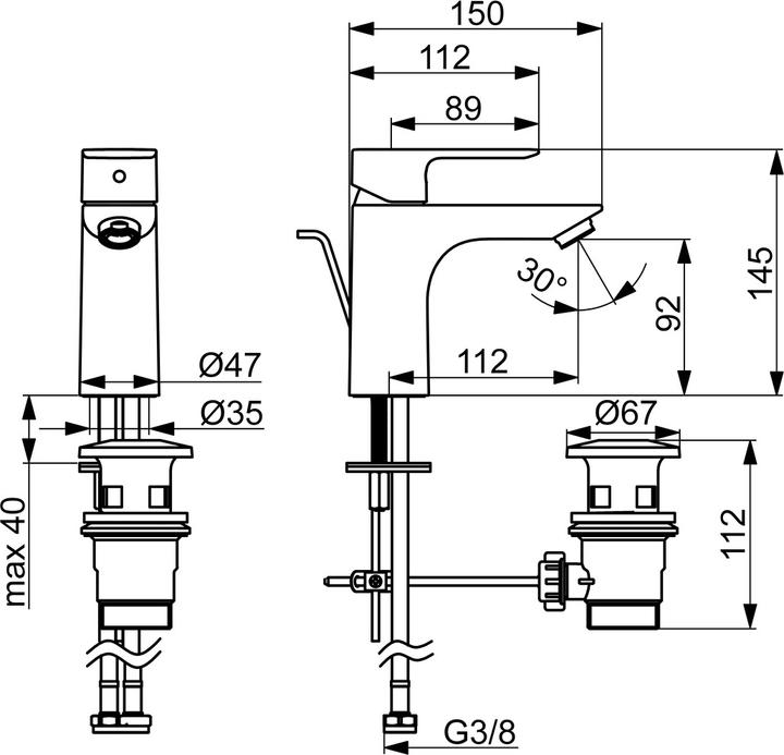 Produktbild Hansa Basic XL Einhebelmischer Waschtischbatterie mit Zugstangen-Ablaufgarnitur
