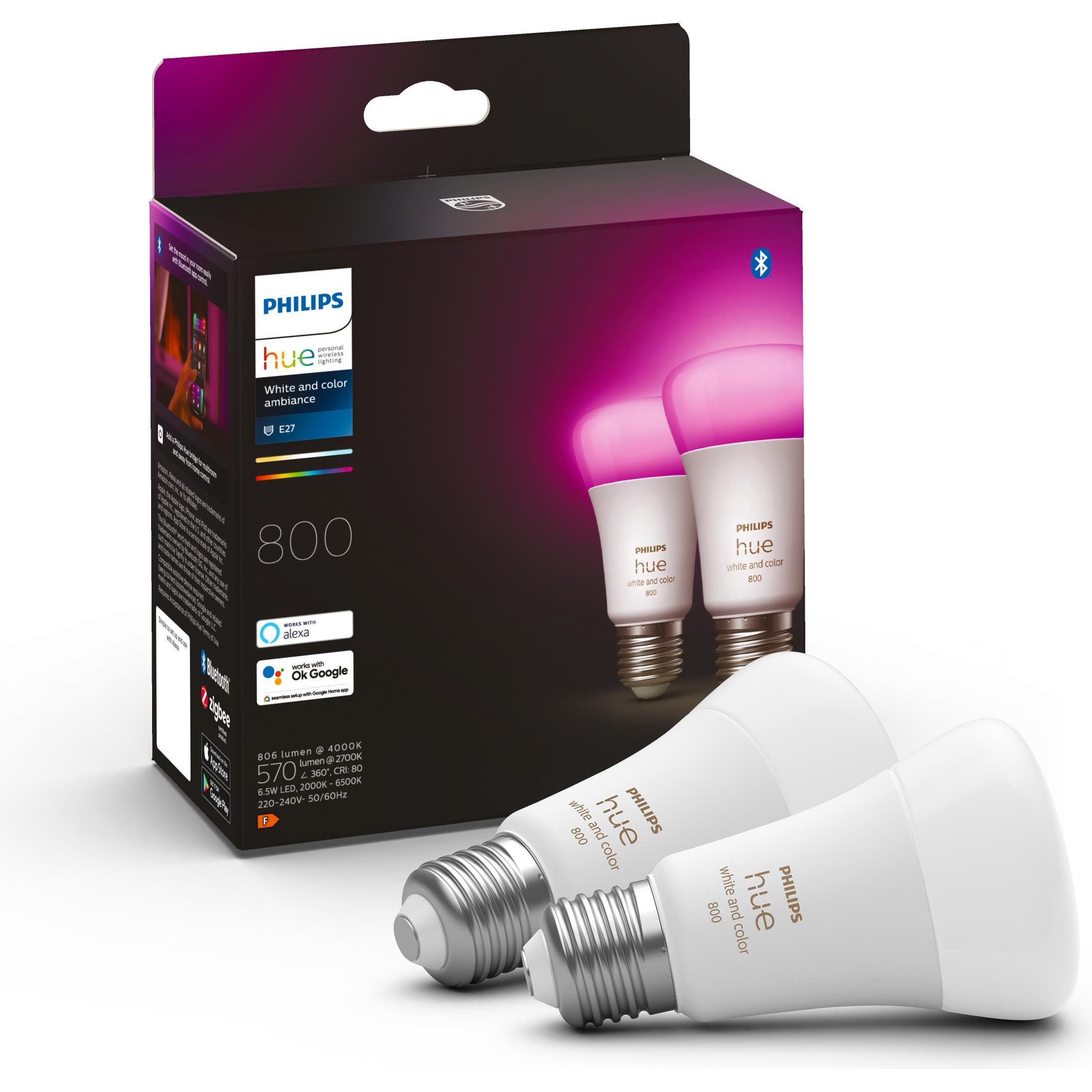 Thumbnail - Philips Hue, Leuchtmittel, White & Color Ambiance BT (E27, 9.50 W, 806 lm, 2 x, F)