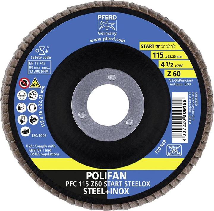 Actual product image Pferd Flap disc POLIFAN 115 mm zirconia alumina Z grit size 60 Box (60)
