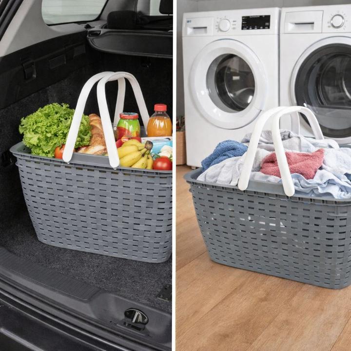 Actual product image Mojawo Tragbarer Einkaufskorb Wäschekorb Wäschesammler Henkel 35 Liter Grau (35 l)