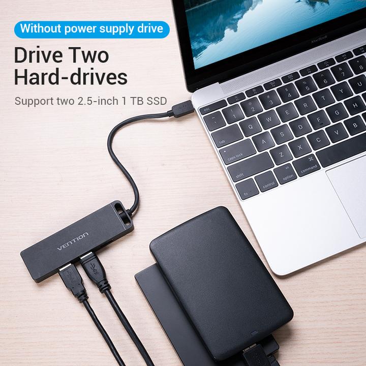 Produktbild Vention USB-C to USB3.0 x 4 Hub with Power Supply Juodas 0.15m (USB-C, 4 Ports)
