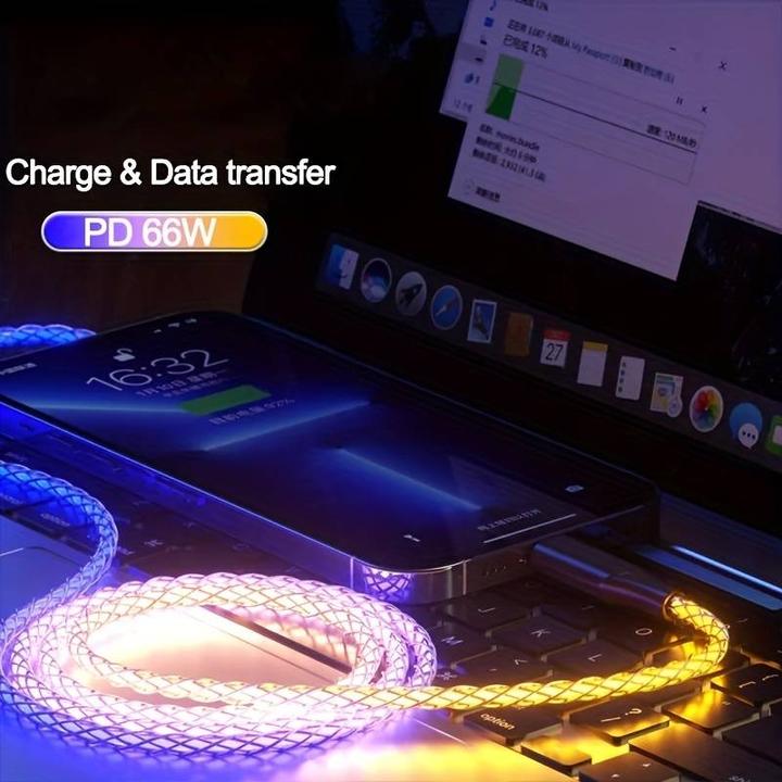 Produktbild PhoneLook Ladekabel USB-C zu USB-C 66W 1 Meter mit LED-Licht Stromfluss Multicolor (1 m, 66 W)