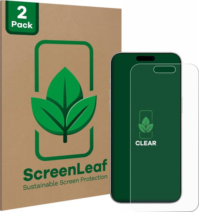 ScreenLeaf Schutzfolie nachhaltiger Displayschutz Displayschutzfolie Folie Klar Transparent (2 Stück, Apple iPhone 16)