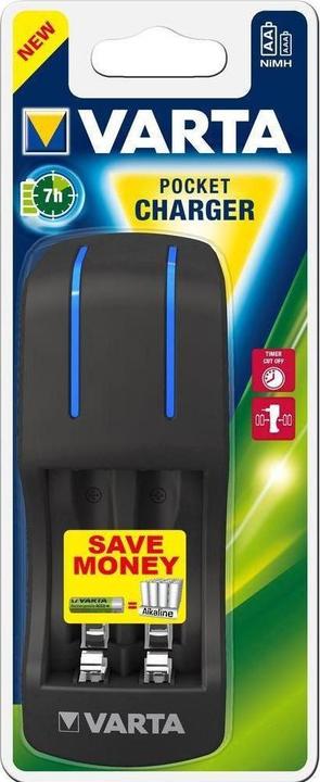 Varta Pocket Charger inkl. 4x AA 2100mAh (4 Stk., AA, 2100 mAh, Ladegerät inkl. Akku)