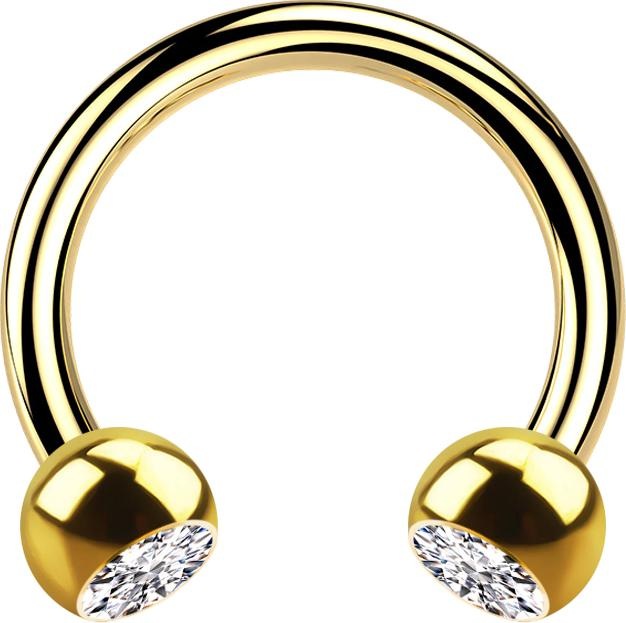 Produktbild Star Piercing Circular Barbell vergoldet mit zwei Kugeln Kristall silber (Chirurgenstahl 316L)