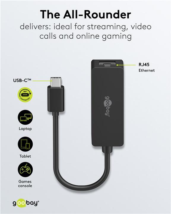 Actual product image Goobay USB-C-Ethernet-Adapter, schwarz (USB-C)