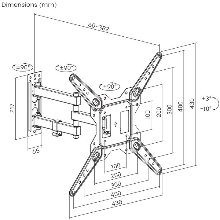 Actual product image Maclean TV or monitor mount universal max VESA 400x400 23-55 30kg black MC-701N (Wall, 30 kg, 23" - 55")