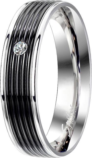 Produktbild Star Piercing Ring silber mit Kristall und schwarze Rillen (ohne Messing, Chirurgenstahl 316L)