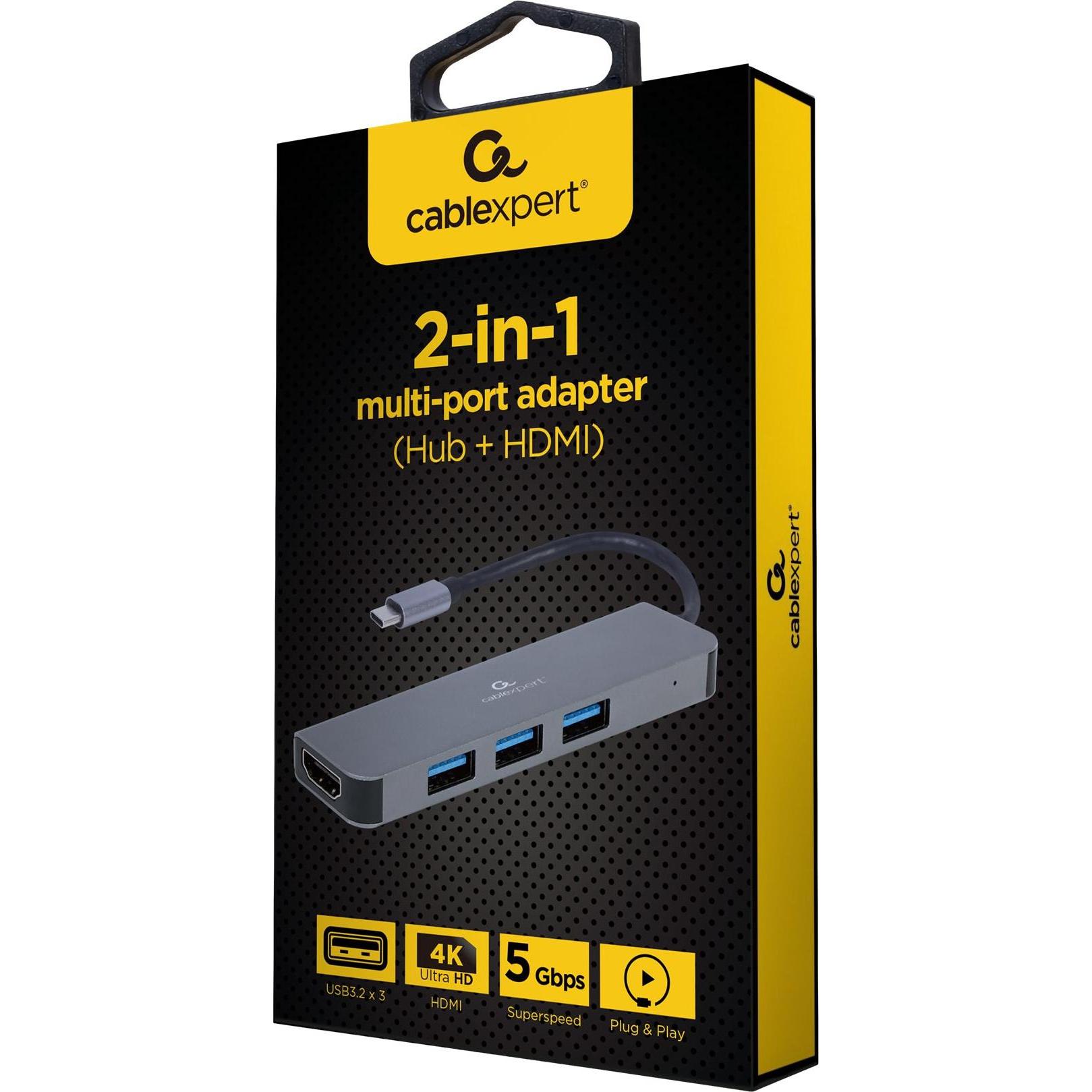 Thumbnail - Gembird A-CM-COMBO2-01 (USB-C, 4 Ports), Dockingstation + USB Hub, Grau