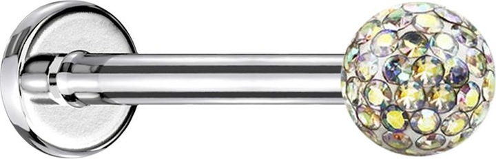 Image du produit Star Piercing Micro Labret argenté avec boule de cristal multicolore et couche de protection en époxy (sans laiton, Acier chirurgical 316L)