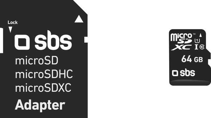 Image du produit SBS MICRO SDXC 64 GB classe 10 avec adaptateur (64 Go, microSDXC, U3)