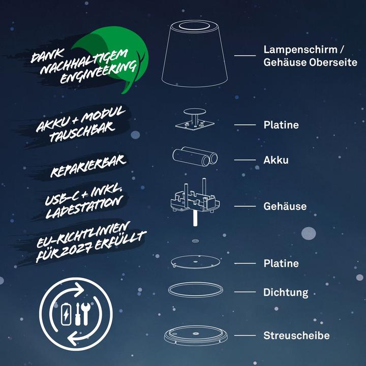 Actual product image Briloner Accu LED table lamp with charging dock, RGB, stepless dimmable (300 lm)