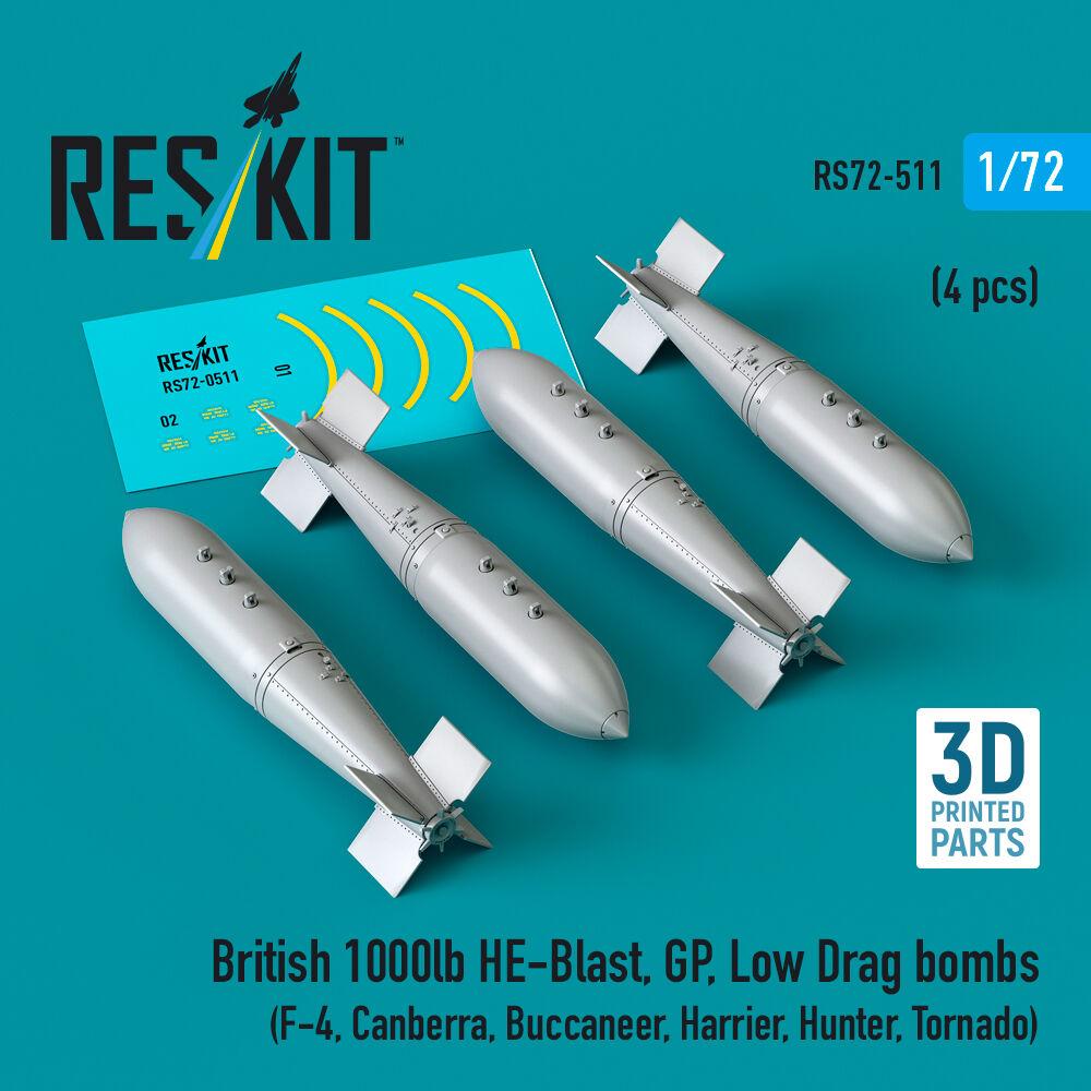 ResKit British 1000lb HE-Blast, GP, Low Drag bombs (4 pcs) (F-4, Canberra, Buccaneer, Harrier, Hunter, Torn