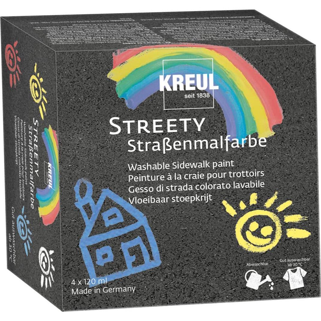 Kreul, Künstlerfarbe + Bastelfarbe, Streety Strassenmalfarbe (Badelatschenblau, Gummientengelb, Ringelsockenrot, Wolkenw...