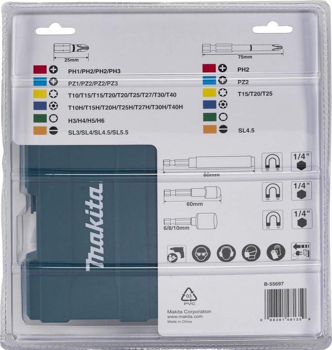 Produktbild Makita B-55697 (Innensechsrund TX M20, Innensechsrund TX M27, Innensechsrund TX M30, Innensechsrund TX M10, Innensechsrund TX M15, Innensechsrund TX M25, Innensechsrund TX M40, Kreuz Phillips PH M2, Kreuz Pozidriv PZ M2)