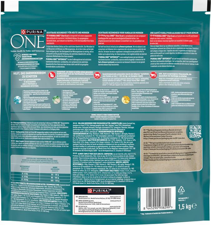 Nährwerte und Zutaten Purina ONE Sterilcat, Reich an Seelachs (Adult, 1 Stk., 1500 g)