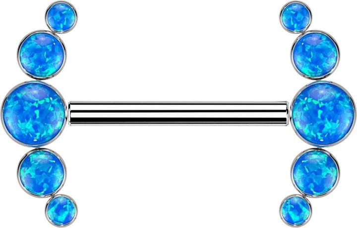 Actual product image Star Piercing Threadless Barbell silver front five opals blue (without brass, Titanium)