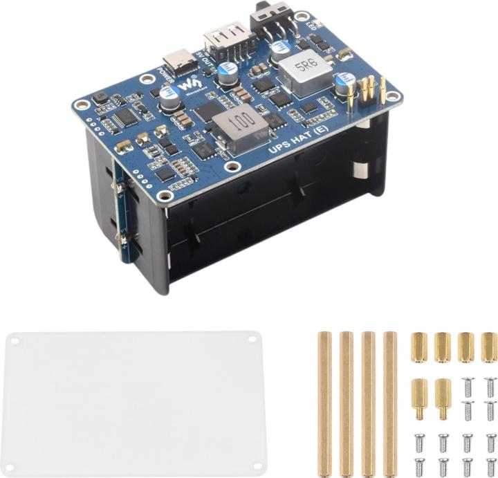 Produktbild WaveShare USV HAT (E) 6A 4x21700 Akkuboard für Raspberry Pi 5/ 4B/ 3B+