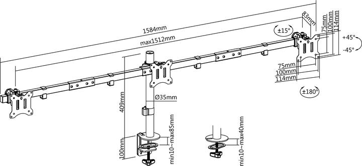 Actual product image equip Table mount 17"-32"/ 2TFT 7kg each 360° (Table, 32.01")