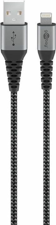 Image du produit Goobay Câble textile Lightning vers USB-A avec prises métalliques (gris espace/argent) 2 m, 2 m (2 m, USB 2.0)
