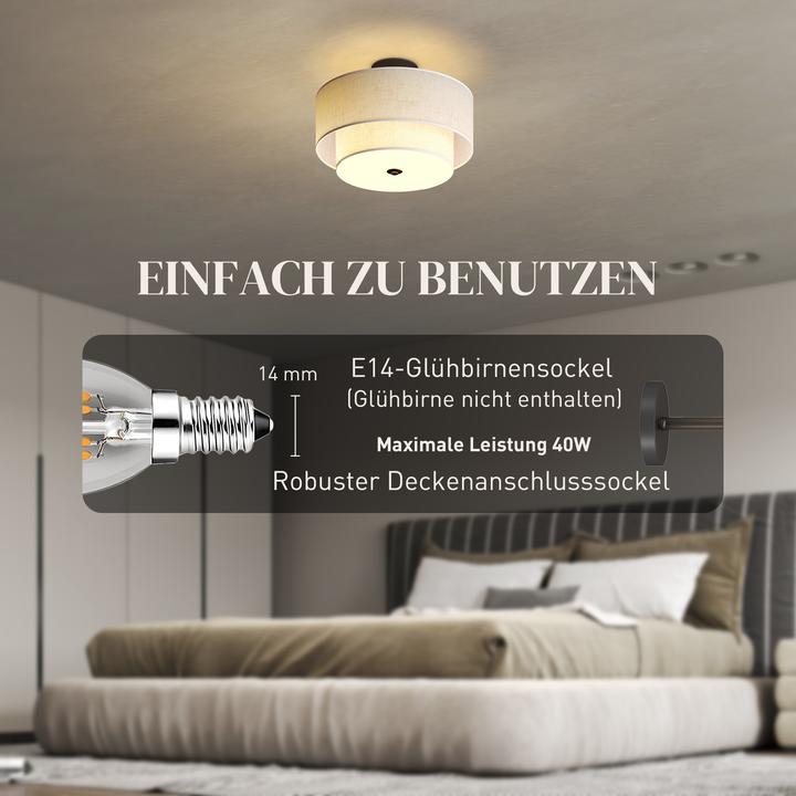 Actual product image Homcom Deckenlampe Metall, Stoff Cremeweiss (E14)