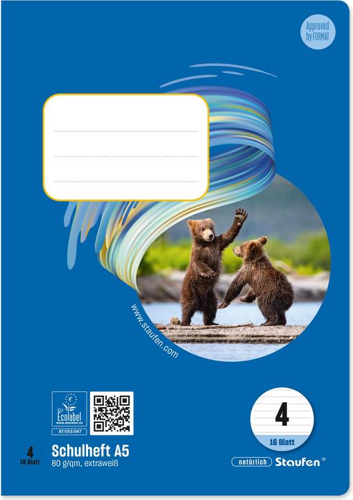 Image du produit Ursus Cahier d'école (A5, À rayures, Couverture souple)