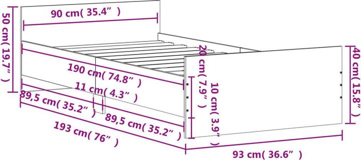 Produktbild vidaXL Bettgestell (90 x 190 cm)