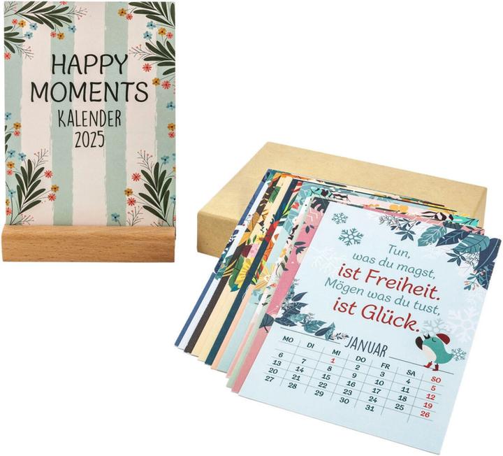Actual product image Happy Moments" desk calendar with wooden stand 2025 (11 x 15.5 cm, German)