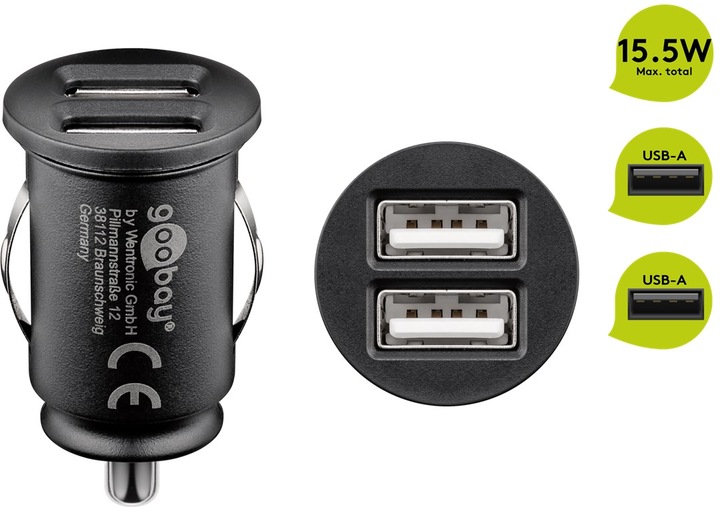 Actual product image Goobay Dual USB car charger 3.1A