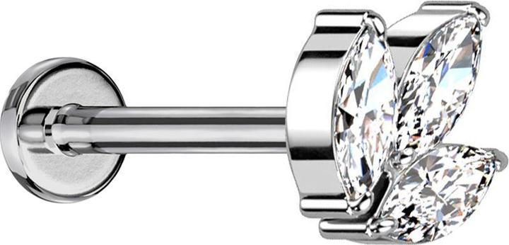 Immagine prodotto Star Piercing Labret micro senza fili argento tre cristalli ovali argento (Titanio, senza ottone)
