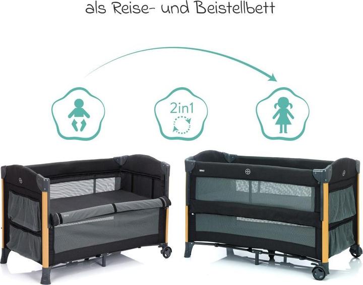 Image du produit Fillikid Lit d'appoint de voyage Cadiz noir avec finition bois (60 x 120 cm)