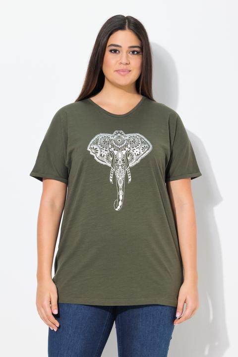 Image du produit Ulla Popken T-shirt oversize, décolleté en V et manches courtes, motif animal (42, 44)