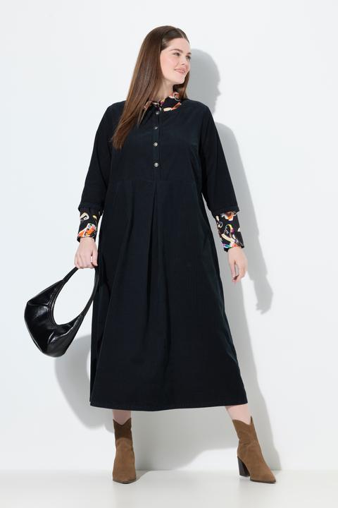 Produktbild Ulla Popken Cord-Maxikleid, Rundhals, Zierfalte, 3/4-Arm, Taschen (42, 44)