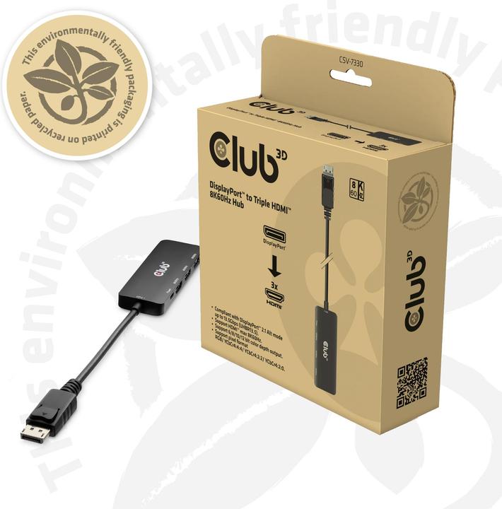 Produktbild Club 3D Club3D Adapter DisplayPort 2.1 > 3x HDMI 2.1 8K60Hz retail (HDMI, 14 cm)