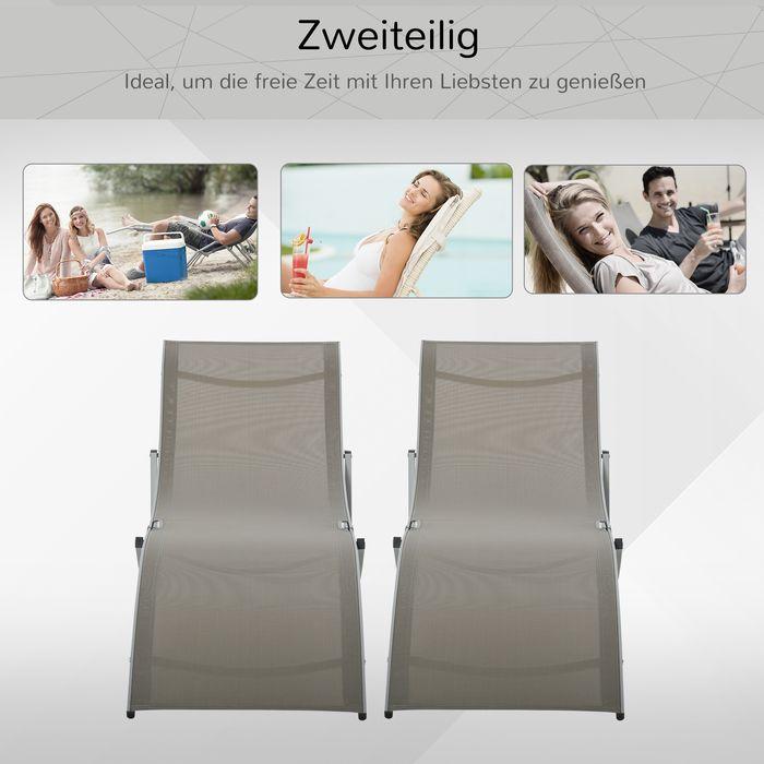 Produktbild Swisshandel24 2er Set Sonnenliege Gartenliegen Stoffliege Relaxliege ergonomisch Aluminium Texteline Hellgrau 165 (165 cm)